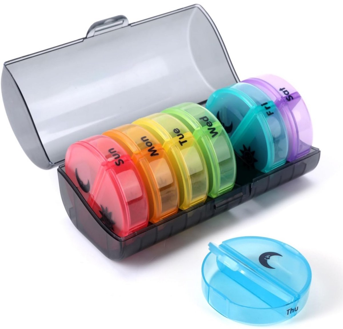 Daity Mini pillendoos voor op reis - wekelijkse pillendoos - draagbare dagelijkse pillendoos - medicijn- en tablettendoos (multikleur)
