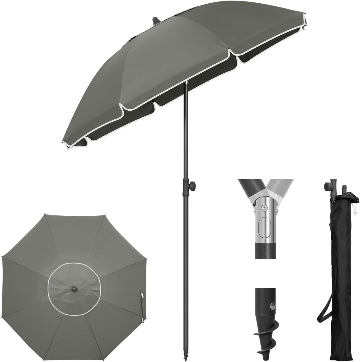 Lexium Strandparasol met grondboor - Zomeraccessoire - Parasolhouder strand - Zonbescherming - Windbestendige parasol - Stranddag - UV werende parasol - Parasol met draaimechanisme - Vakantie aan zee - Schaduw op het strand - Draaibare grondpen - Par