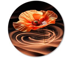 Surrealistische klaproos in het zand - Bloem muurcirkels - Ronde wandprint klaproos - Surrealisme - Ronde Forex prints - Wooninrichting met schilderijen - Muurcirkel forex 90x90 cm