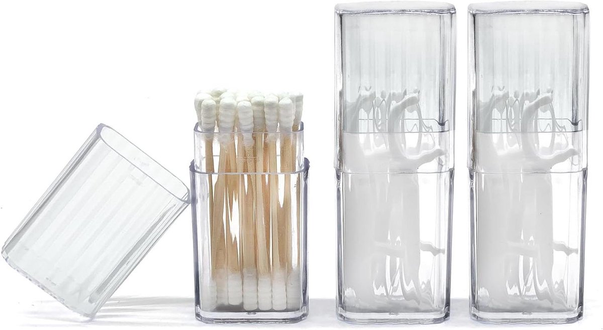 Allecto Plus - Katoenen Wattenstaafjes Houder voor Onderweg 3 Stuks Draagbare Kleine Wattenstaafjeshouder Transparante Plastics Houderdoos met Stofdichte Deksel voor Wattenstaafjes