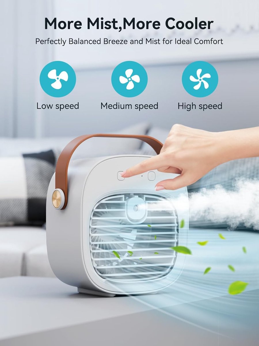 Mini airco-kleine airco-4000mAh oplaadbare persoonlijke luchtkoeler-Mini-airconditioner met 3 snelheden - mini aircooler met water-Stille desktopkoelventilator voor thuis, slaapkamer, reizen, kantoor, buiten en binnen – foto 2