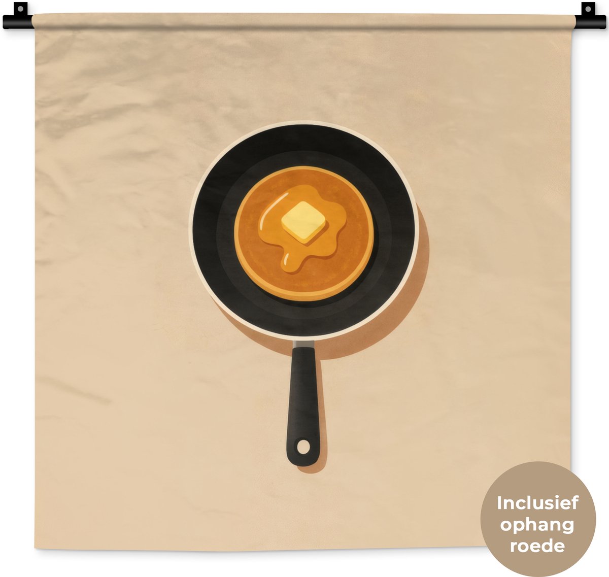 Wandkleed 60x60 cm - Wanddoek Pannenkoek - Koekenpan - Boter - Minimalistisch - Wandtapijt