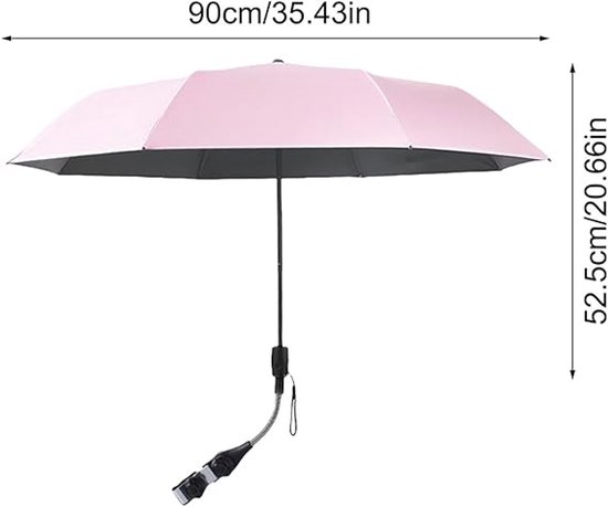 Kinderwagenparasol, UV-bescherming 90 cm Kinderwagenparasol met verstelbare clip, Kinderwagenparasolclip voor kinderwagens, kinderwagens en rolstoelen — afbeelding 5