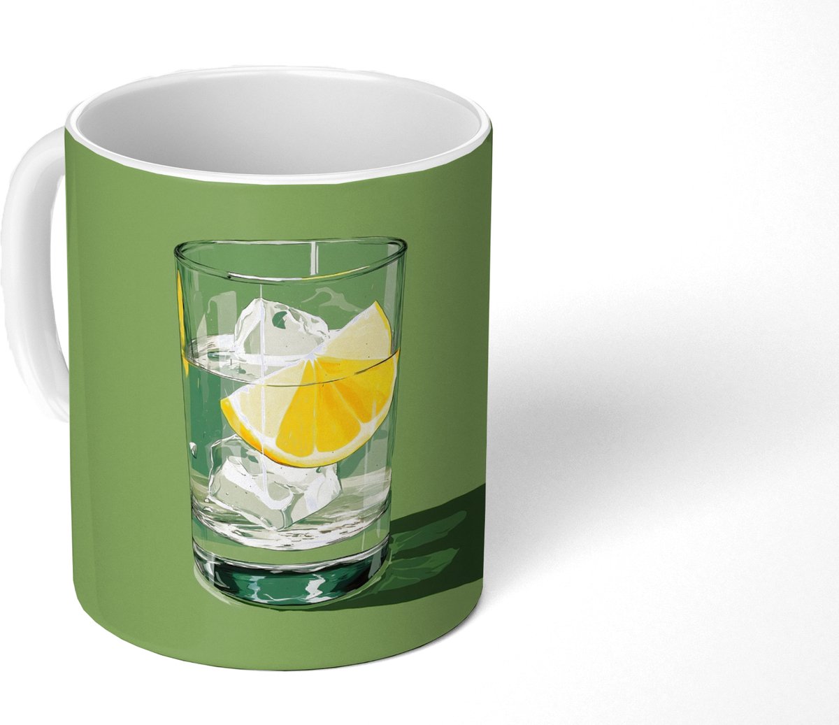 Mok - Koffiemok - Glas - Citroen - Ijsblokjes - Groen - Mokken - 350 ML - Beker - Koffiemokken - Theemok