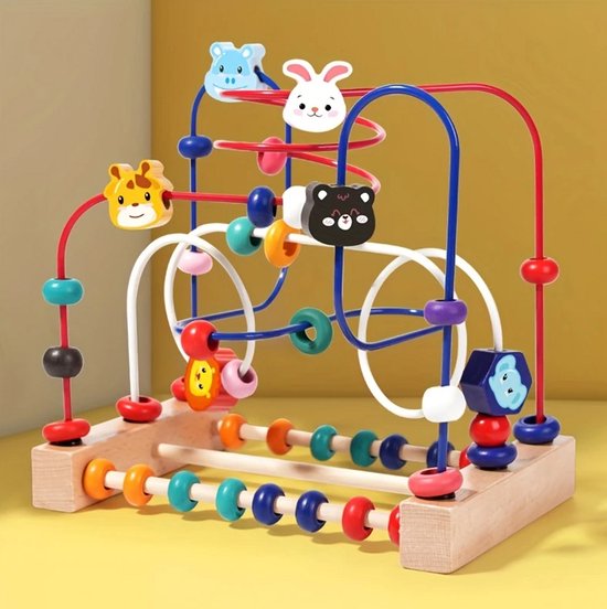Houten ring- en zitzakwerpspeelgoed 2-in-1 voor kinderen met leeuwenthema, een