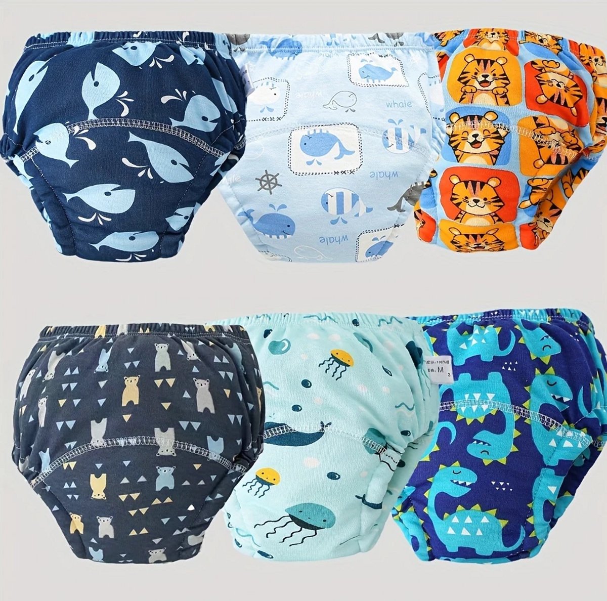 Image of 6-delige Set Zachte Katoenen Zindelijkheidsoefenbroekjes voor Peuters (0–3 jaar) Met Dierenprint – Wasbaar, Herbruikbaar en Absorberend – Met Extra Bescherming aan de Achterkant
