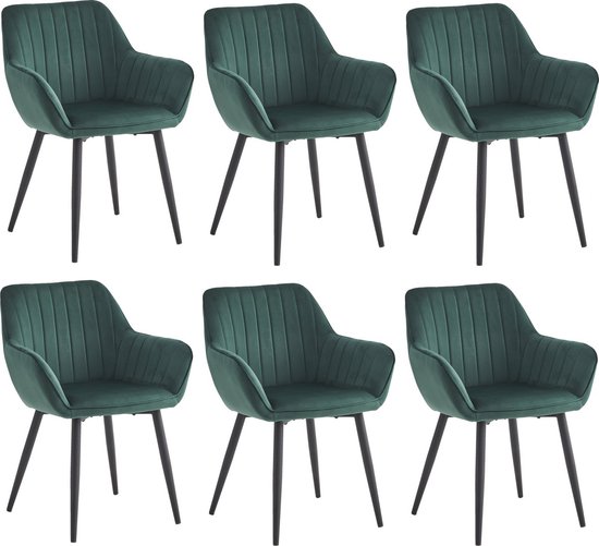 Colenis® - Chaise de salle à manger Luna - Set de 6 - Vert - Velours - Avec accoudoirs