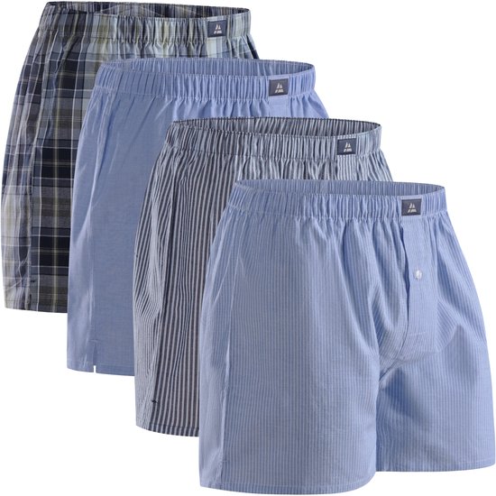 DANISH ENDURANCE Losse Boxershorts biologisch katoen Heren Ondergoed - Knoopgulp - 4-pack - Blauw/Gestreept Mix - Maat M