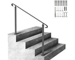 Smeedijzeren Leuning | Geschikt Voor 2-3 Treden | Verstelbare Trapleuning voor Buiten | Leuning voor Veranda | Zwart | Leuningen voor Betonnen Of Houten Trappen