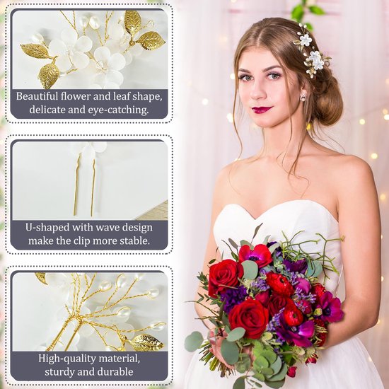Épingle à cheveux mariée - Épingle à cheveux mariage - Épingle à cheveux mariée - Épingle à cheveux fleurs - Fleur - Set de 5 Épingles à cheveux mariage - Accessoire cheveux - Goud