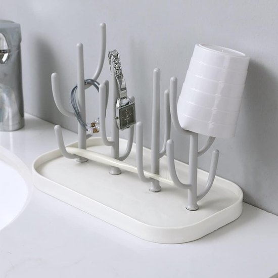 Bekerhouder - Mokkenrek - Droogrek voor flessen - Flessenrek - Opbergrek voor Beker - Flesvoedingsaccessoires - Met afneembare standaard - 25.5*14.5*19 CM - Kunststof - Grey - Voor waterflessen, mokken en kopjes van Merkloos — afbeelding 3