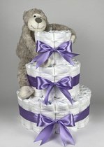 Chouette-Chouette | Luiertaart Meisje | Kraamcadeau | Geboorte Meisje | Babyshower | Aap Bruin - Paars