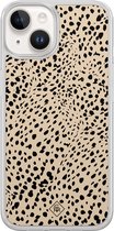 Casimoda® hoesje - Geschikt voor iPhone 14 - Stippen bruin abstract - 2-in-1 case - Schokbestendig - Gestipt - Verhoogde randen - Bruin/beige, Transparant