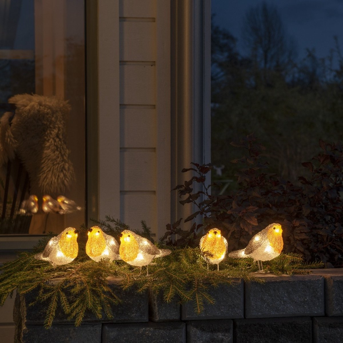 Konstsmide Roodborst vogeltjes - 3D kerstfiguur - Geel/Grijs - 11cm hoog - IP44 – foto 5