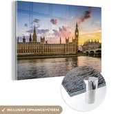 MuchoWow® Glasschilderij 120x80 cm - Schilderij acrylglas - Zon - Big Ben - Londen - Foto op glas - Schilderijen