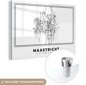 MuchoWow® Glasschilderij 180x120 cm - Schilderij acrylglas - Stadskaart – Zwart Wit - Kaart – Maastricht – Nederland – Plattegrond - Foto op glas - Schilderijen