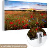 MuchoWow® Glasschilderij 160x80 cm - Schilderij acrylglas - Bloemen - Zonsondergang - Kleuren - Foto op glas - Schilderijen