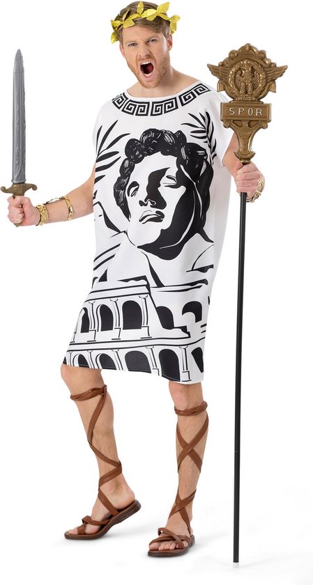 Funny Fashion - Caesar Kostuum - Caesar De Eerste Romeinse Keizer - Man - Zwart / Wit - One Size - Carnavalskleding - Verkleedkleding