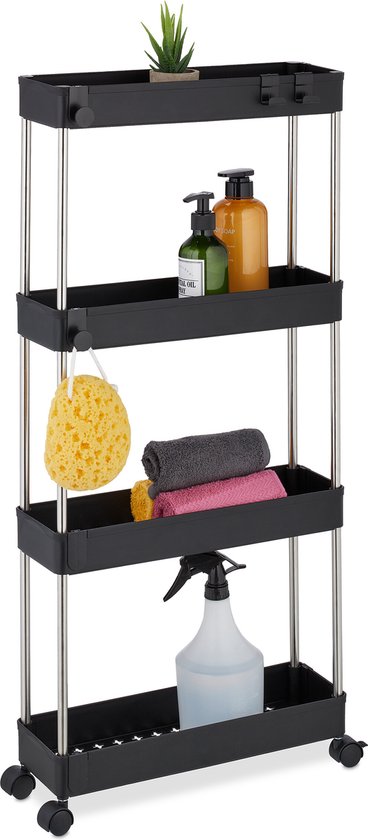 Chariot de cuisine Relaxdays - chariot de salle de bain noir - étagère de cuisine sur roulettes - chariot de rangement
