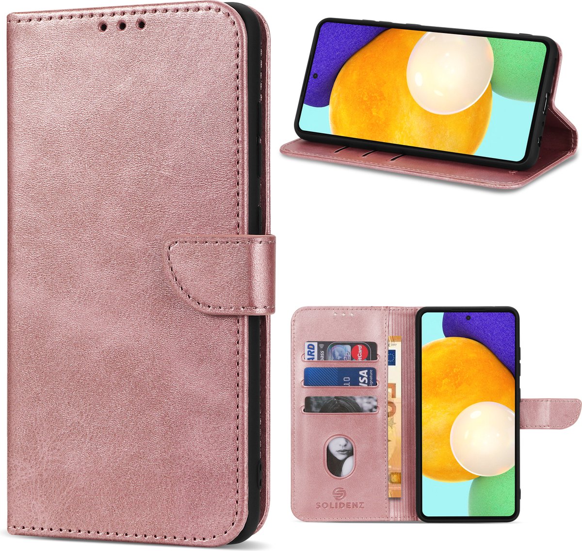 Geschikt Voor Samsung Galaxy A54 Hoesje - Solidenz Bookcase A54 - Telefoonhoesje A54 - A54 Case Met Pasjeshouder - Cover Hoes - Rosegoud