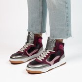 Manfield - Dames - Roze leren hoge sneakers met imitatiewol - Maat 40
