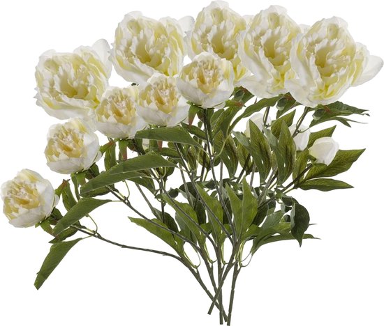 Emerald Kunstbloem pioenrozen tak - 5x - 3 bloemen - wit - 70 cm - decoratie