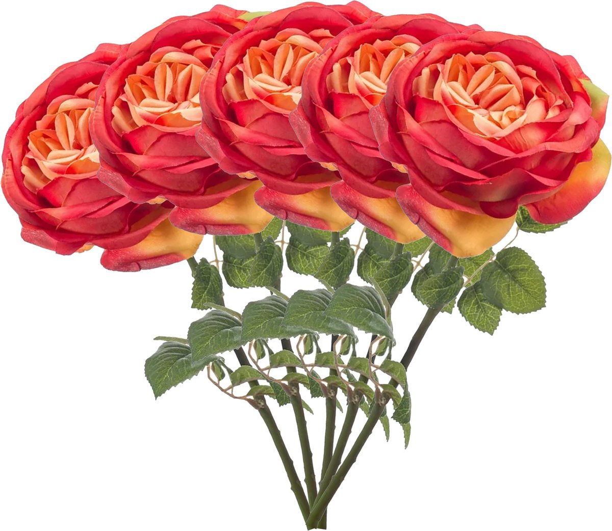Emerald Kunstbloem roos Vicky - 5x - oranje - 66 cm - kunststof steel - decoratie bloemen