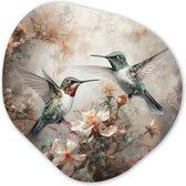 Organische wanddecoratie 90x90 cm - Organisch schilderij Kolibrie - Vogels - Bloemen - Planten - Kunststof muurdecoratie - Woonkamer schilderijen - Organische spiegel vorm op kunststof
