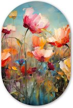 Muurovaal 80x120 cm - Wandovaal Bloemen - Watercolor - Kunst - Botanisch - Natuur - Kunststof wanddecoratie - Ovalen schilderij - Muurdecoratie woonkamer - Schilderijen - Ovale spiegel vorm op kunststof