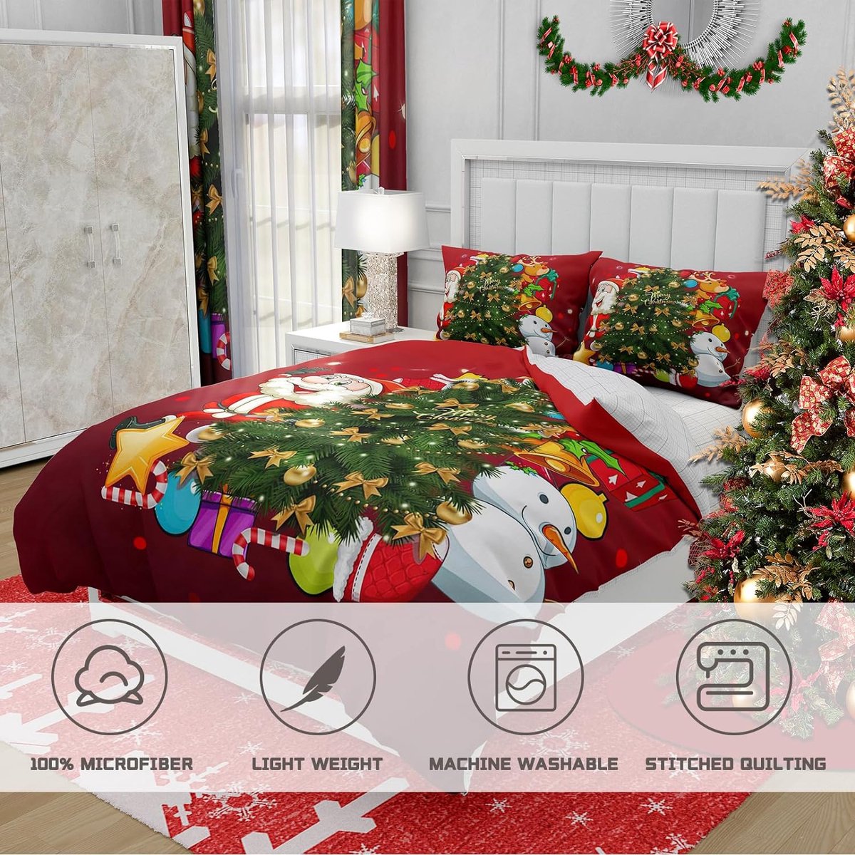 Luowei Kerstbeddengoed, 155 x 220 cm, kerstgroen-goud, 3D-beddengoed, zacht kerstbeddengoed, 3-delig, voor jongeren, jongens, kinderen, met ritssluiting en 2 kussenslopen 80 x 80 cm Luowei Kerstbeddengoed, 155 x 220 cm, kerstgroen-goud, 3D-beddengoed, zacht kerstbeddengoed, 3-delig, voor jongeren, jongens, kinderen, met ritssluiting en 2 kussenslopen 80 x 80 cm