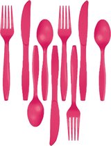 Couverts de party/ BBQ en plastique - 72 pièces - rose - couteaux/fourchettes/cuillères - réutilisables