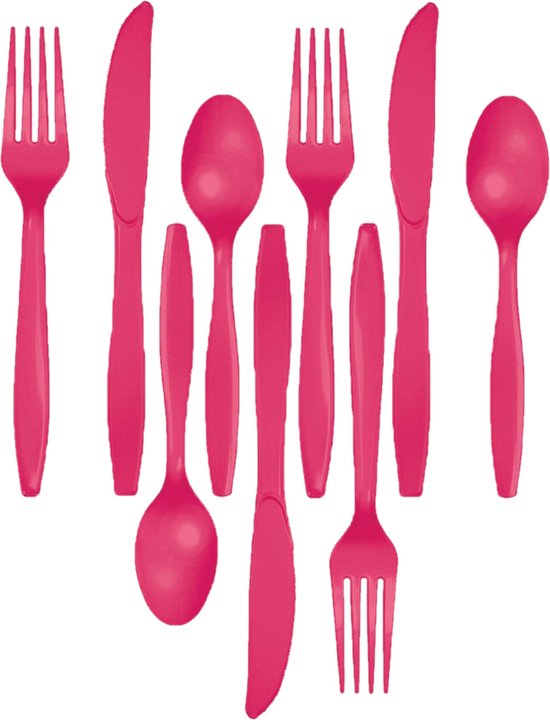 Kunststof bestek party/bbq setje - 72x delig - roze - messen/vorken/lepels - herbruikbaar