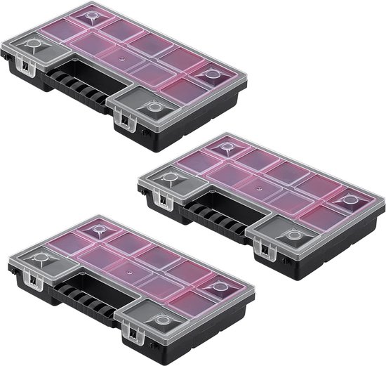KADAX K6548 Organizer gereedschapskist van kunststof magazijn voor kleine onderdelen met transparant deksel magazijn voor kleine onderdelen in verschillende maten assortimentsdoos (28x18cm / 1 stuks