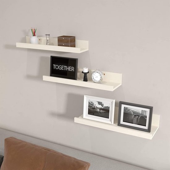 40 cm drijvende planken set van 3, houtnerf foto rand wandplanken voor badkamer slaapkamer keuken woonkamer, romig wit