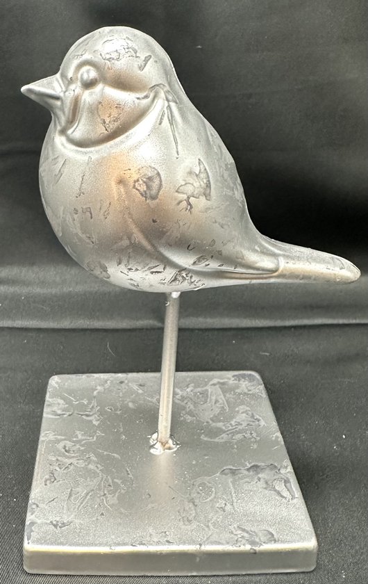 Decoratieve vogel op standaard - zilver - metaal - hoogte 15 x 9 x 9 cm - Woonaccessoires - Decoratieve vogels