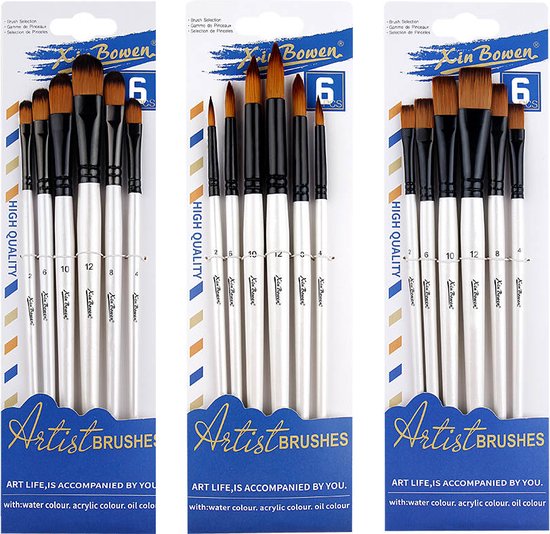 Pinceaux - Set de 18 pièces - Rond - Pointe - Plat - Pinceaux - Peintures - Peinture - Peinture à l'huile et acrylique