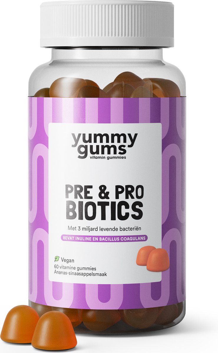 Yummygums • Pre- & Probiotica gummies • bevordert de spijsvertering • Suikerarm • 60 gummies op Prijzenvolger.com