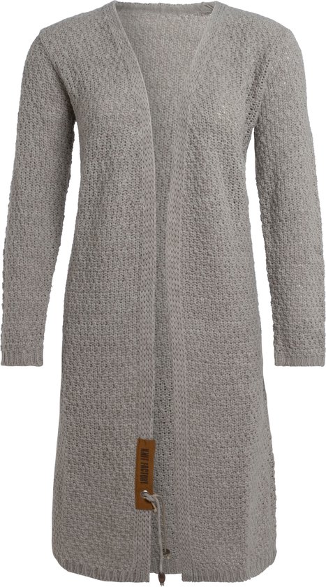 Knit Factory Luna Long Knitted Cardigan Iced Clay - Cardigan en laine - Cardigan femme marron gris - 36/38 - Extra long