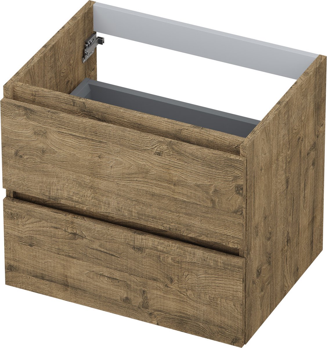 INK® wastafelonderkast 2 laden greeploos met houten keerlijst 60x45x52cm, naturel eiken