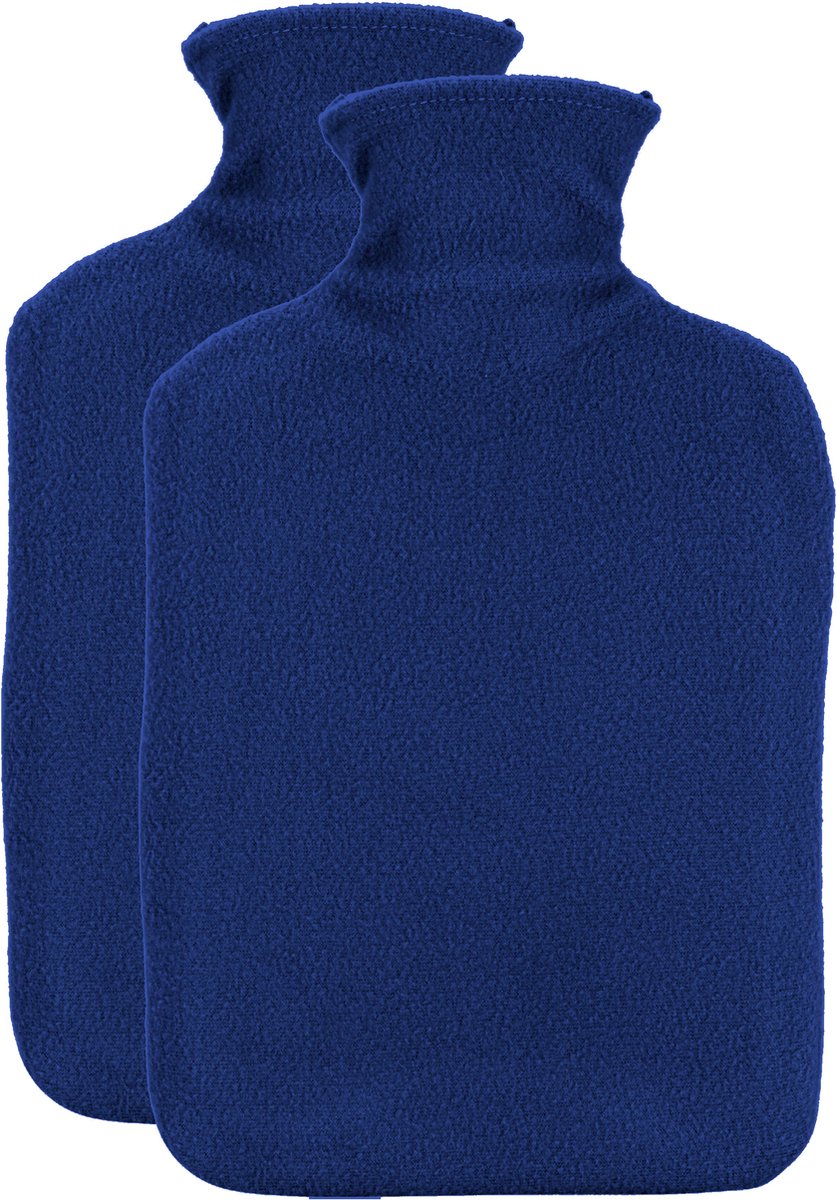 Goedkoopste H&S Collection Warmwaterkruik - 2x - met fleecehoes - donkerblauw - 1,75L - kruik