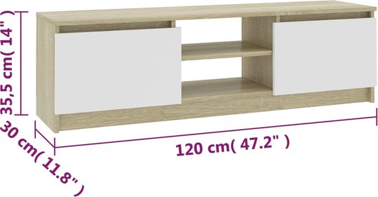 vidaXL - Tv-meubel - 120x30x35,5cm - bewerkt - hout - wit - en - sonoma - eikenkleurig