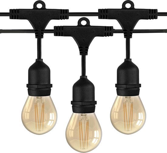Ledvion Prikkabel, 5m, LED, IP65, Incl. 5x LED Lamp, Plug & Play, Gold, Lichtsnoer Buiten, Sfeerlamp, Buitenverlichting