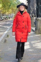 Lange dames winterjas - Gewatteerd en getailleerd - Rood - Maat L (40)