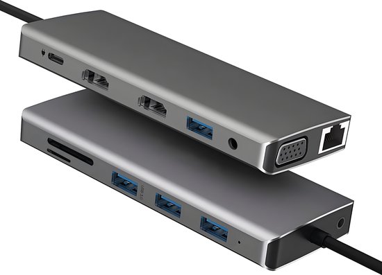 iMounts usb-c hub dual HDMI - 2x HDMI USB3.0 - 12 poorten - docking station - Aluminium