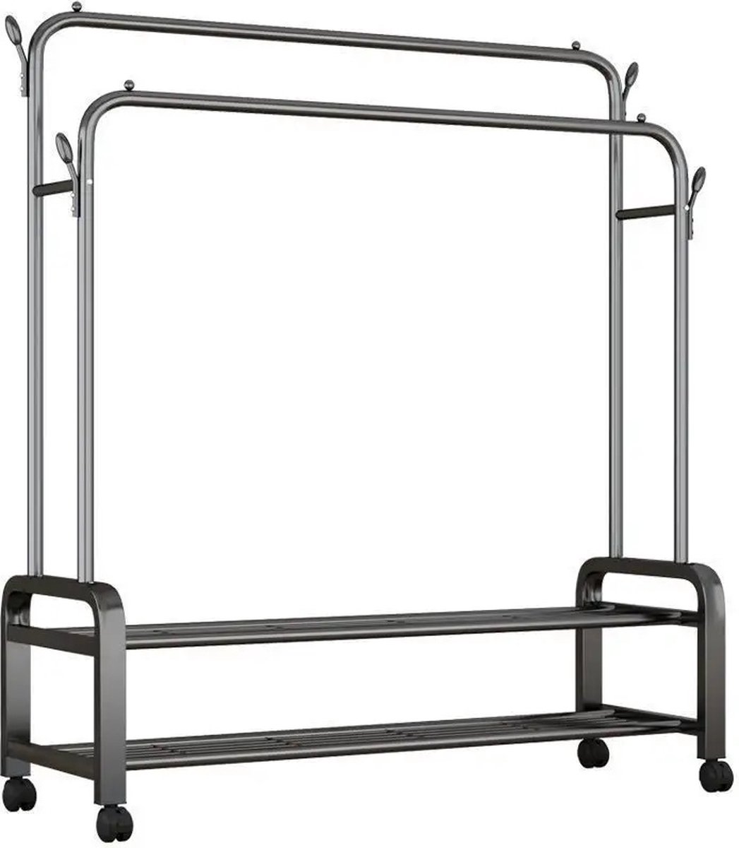 MeubelsvanJoep Kledingrek Zwart Dressboy Inclusief Wieltjes Kleding Rek Metaal Met Schoenenrek Garderoberek Kledingstangen Staand 110 X 50 162 Cm 689412901