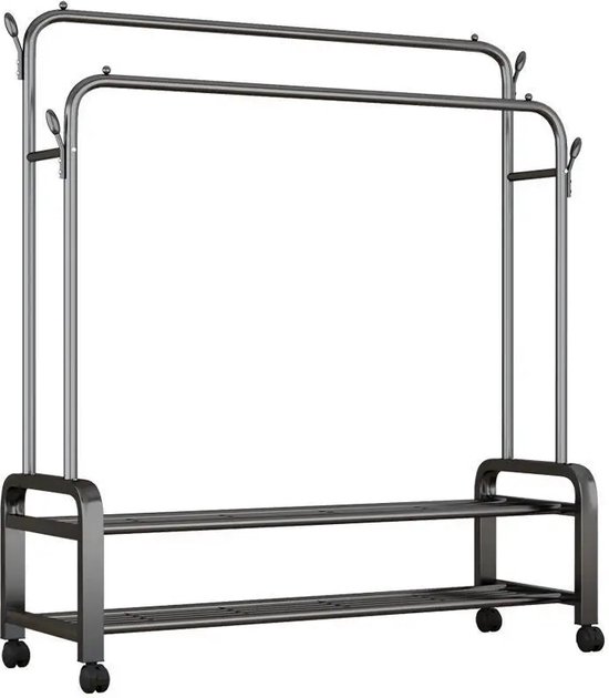 Decopatent® Verrijdbaar Dubbel Kledingrek op wieltjes - 2 Laags - Hoogte verstelbaar 100 >- 170