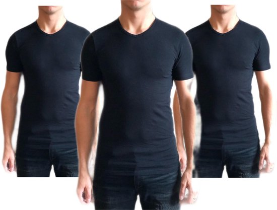 Dice mannen T-shirt 3-stuks met hoge V-hals zwart maat L