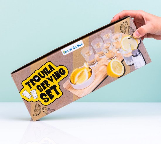 Boîte 'Tequila Serving Set', avec verres à shot, citron, salière et plateau.