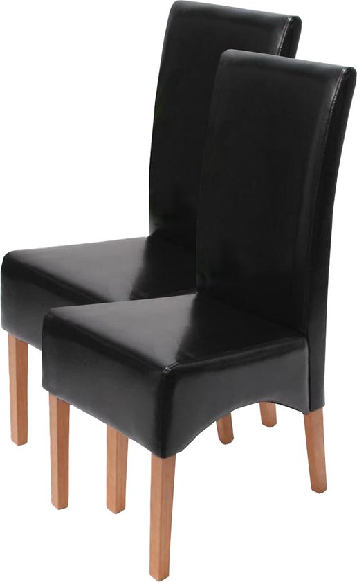 Set van 2 eetkamerstoelen Keukenstoel Latina stoel, LEER ~ zwart, lichtgekleurde poten