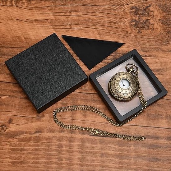 JewelryWe Moederdagcadeau retro zakhorloge met ketting dames heren analoog kwarts kettinghorloge vintage horloge hanger met halsketting cadeau voor vrouwen mannen, bronzen kat, Kerstmis, verjaardag